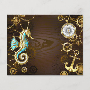Wooden Background with Mechanical Seahorse Flyer