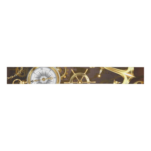 Wooden Background with Mechanical Seahorse Grosgrain Ribbon (Front)