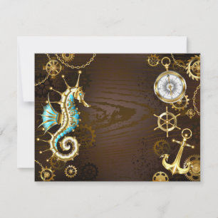 Wooden Background with Mechanical Seahorse Holiday Card