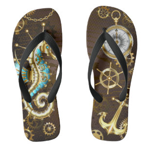 Wooden Background with Mechanical Seahorse Jandals