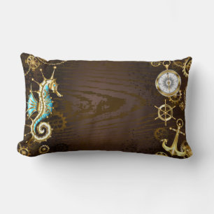 Wooden Background with Mechanical Seahorse Lumbar Cushion