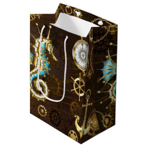 Wooden Background with Mechanical Seahorse Medium Gift Bag