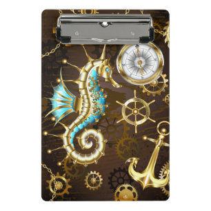 Wooden Background with Mechanical Seahorse Mini Clipboard