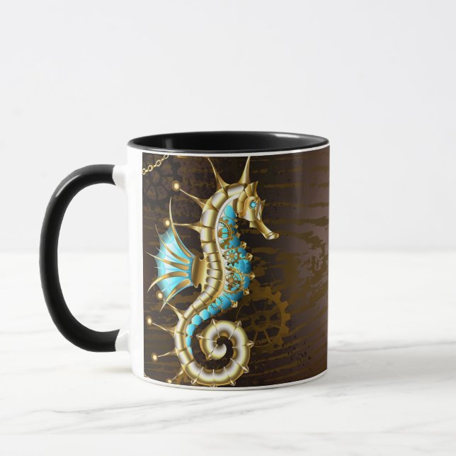 Wooden Background with Mechanical Seahorse Mug (Left)