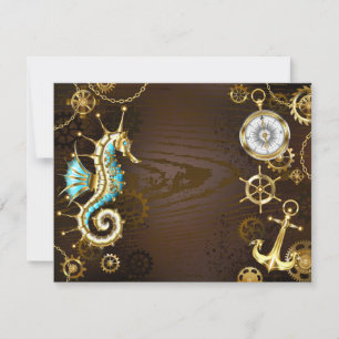 Wooden Background with Mechanical Seahorse RSVP Card