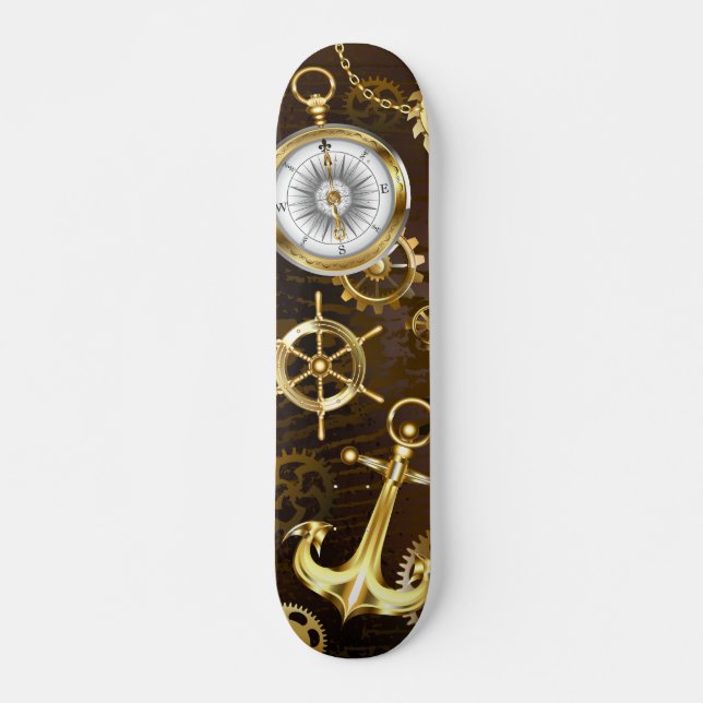 Wooden Background with Mechanical Seahorse Skateboard (Front)