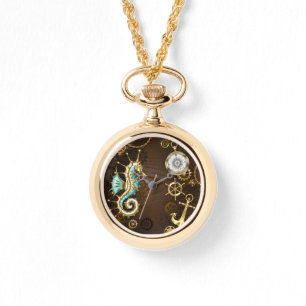 Wooden Background with Mechanical Seahorse Watch