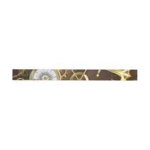 Wooden Background with Mechanical Seahorse Wrap Around Label