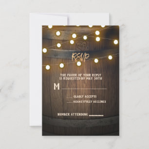 Wooden Barrel Carved Heart Lights Rustic RSVP Card