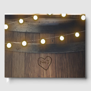 Wooden Barrel Carved Heart Lights Rustic Wedding Guest Book