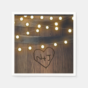 Wooden Barrel Carved Heart Lights Rustic Wedding Napkin