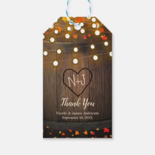 Wooden Barrel Fall Leaves & Lights Rustic Wedding Gift Tags