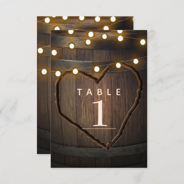 Wooden Barrel Lights Rustic Wedding Table Number (Front/Back)