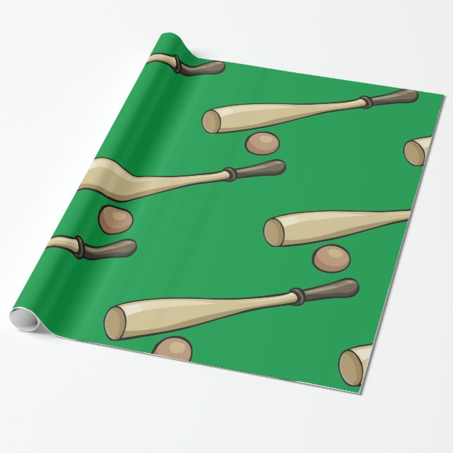 Wooden Baseball Bat Wrapping Paper (Unrolled)