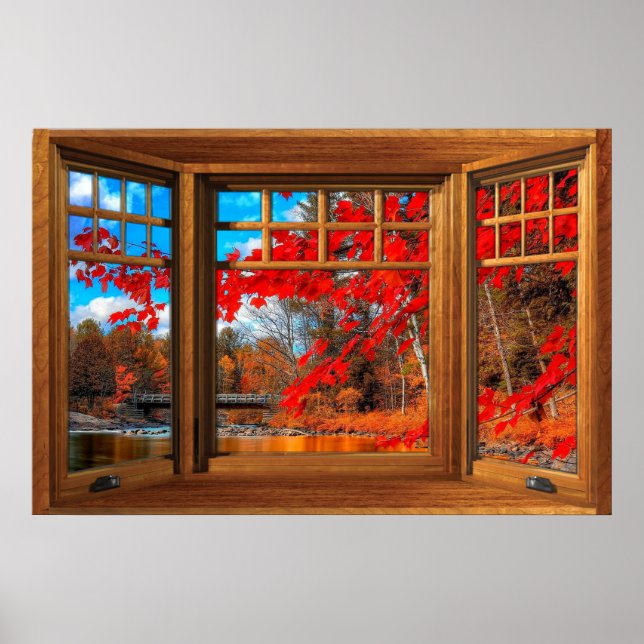 Wooden Bay Window Illusion - Autumn Landscape Poster (Front)