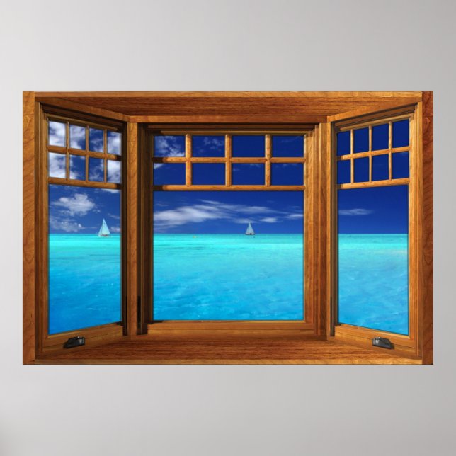 Wooden Bay Window Illusion - Sail Boats Poster (Front)