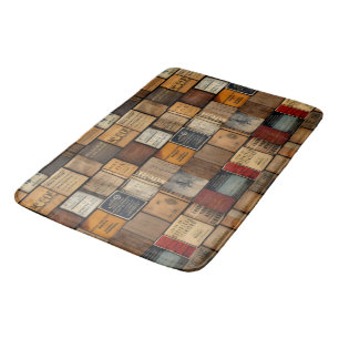 Wooden Block Typography and Art Collage 2 Bath Mat