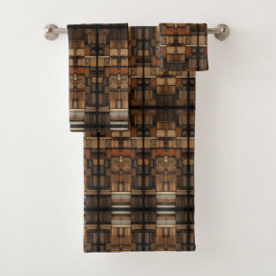 Wooden Block Typography and Art Collage 8 Bath Towel Set