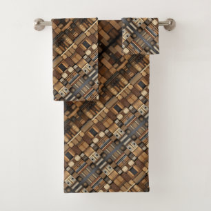 Wooden Block Typography and Art Collage 9 Bath Towel Set