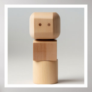 Wooden Block with Carved Face Poster