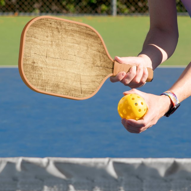 Wooden Board Nature Brown Wood Carved Texture Pickleball Paddle (Insitu)