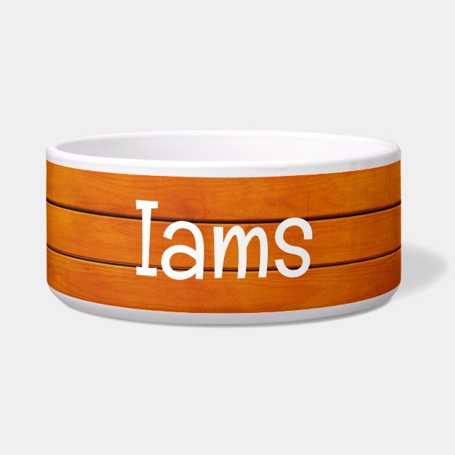 Wooden Board Pet Bowl with IAMS Text (Front)