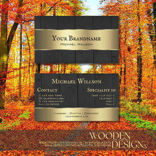 Wooden Boards Black Wood Grain and Gold Decor Business Card