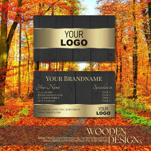 Wooden Boards Black Wood Grain Logo and Gold Decor Business Card