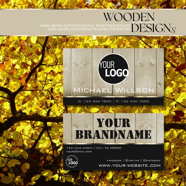 Wooden Boards Light Brown Wood Grain Look and Logo Business Card (Creator Uploaded)