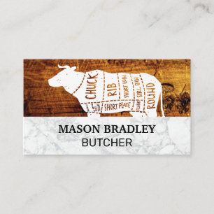 Wooden Boards Marble Beef Diagram Business Card