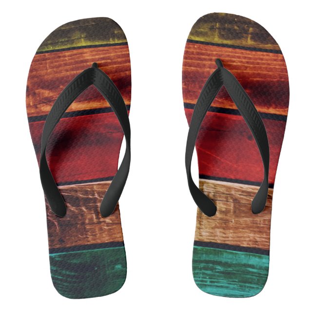 Wooden Boards Multi Flip Flops Jandals Thongs Slop (Footbed)