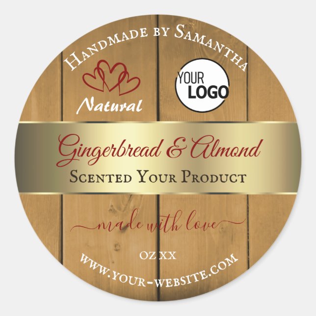 Wooden Boards Product Label Gold Border Heart Logo (Front)