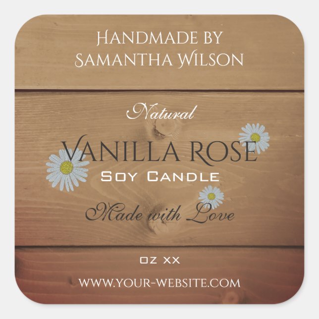 Wooden Boards Product Packaging Label Daisy Flower (Front)