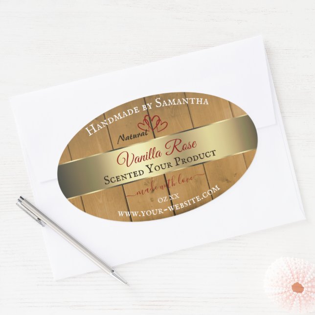 Wooden Boards Product Packaging Labels Gold Border (Envelope)