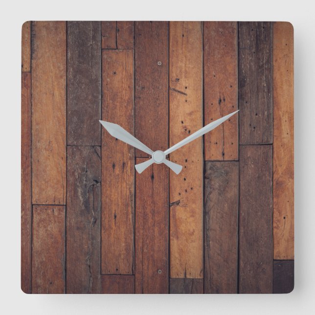 wooden boards square wall clock (Front)