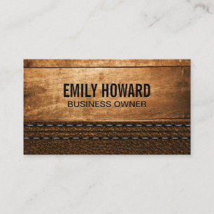 Wooden Boards Stitched Leather Business Card