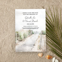 Wooden Boardwalk to Beach Wedding Save the Date