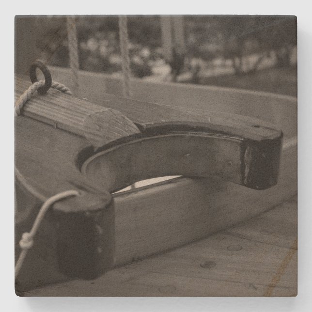 Wooden Boat Boom Yoke B/W Stone Coaster (Front)
