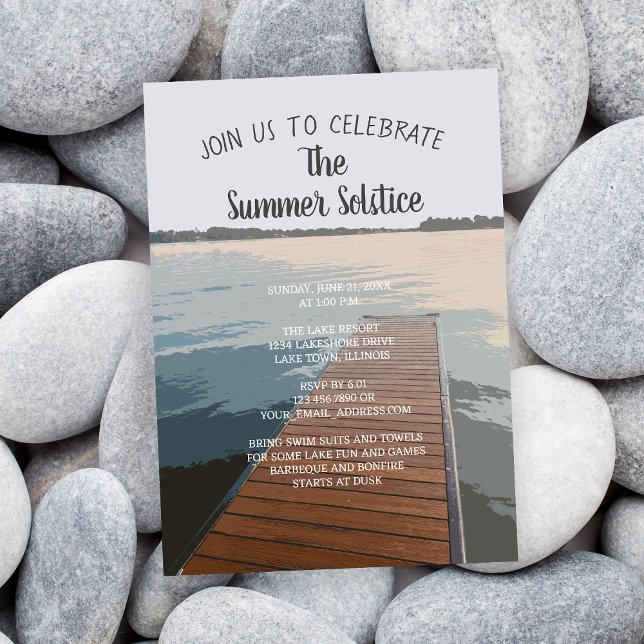 Wooden Boat Dock Summer Solstice Lake Party Invitation (Creator Uploaded)