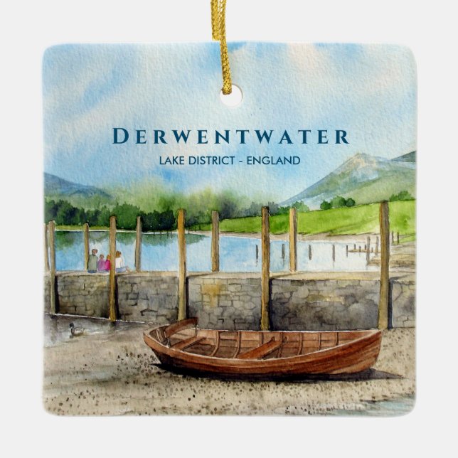 Wooden Boat on Derwentwater Lake District Cumbria Ceramic Ornament (Front)