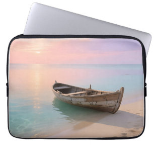 Wooden Boat Tropical Sunset Beach Laptop Sleeve