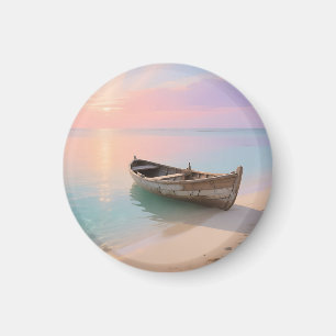Wooden Boat Tropical Sunset Beach Magnet