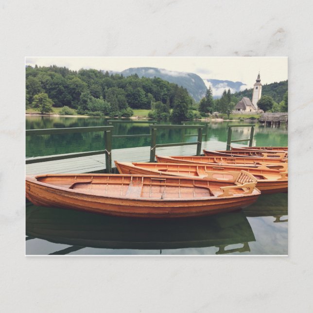 Wooden Boats in Lake Bohinj, Slovenia Postcard (Front)