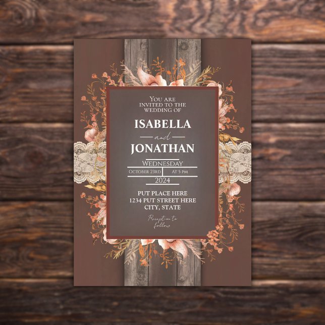 Wooden Boho Rustic Wedding Invitation (Creator Uploaded)