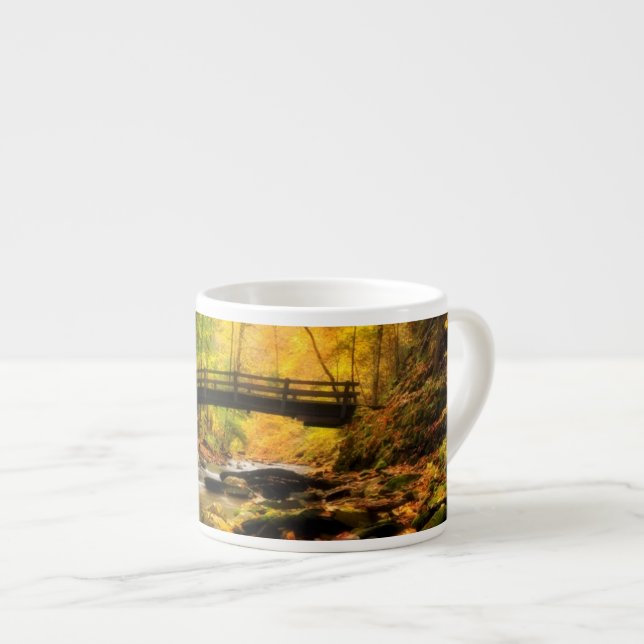 Wooden Bridge and Creek in Fall Espresso Cup (Front Right)