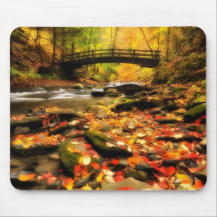 Wooden Bridge and Creek in Fall Mouse Pad
