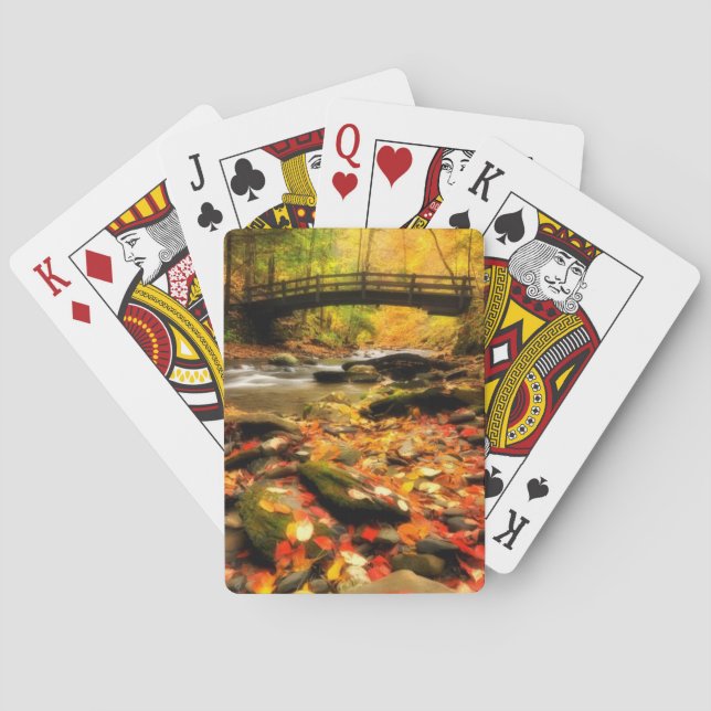 Wooden Bridge and Creek in Fall Playing Cards (Back)