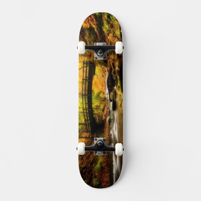 Wooden Bridge and Creek in Fall Skateboard (Front)