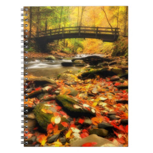 Wooden Bridge and Creek in Fall Spiral Notebook