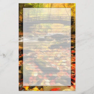 Wooden Bridge and Creek in Fall Stationery